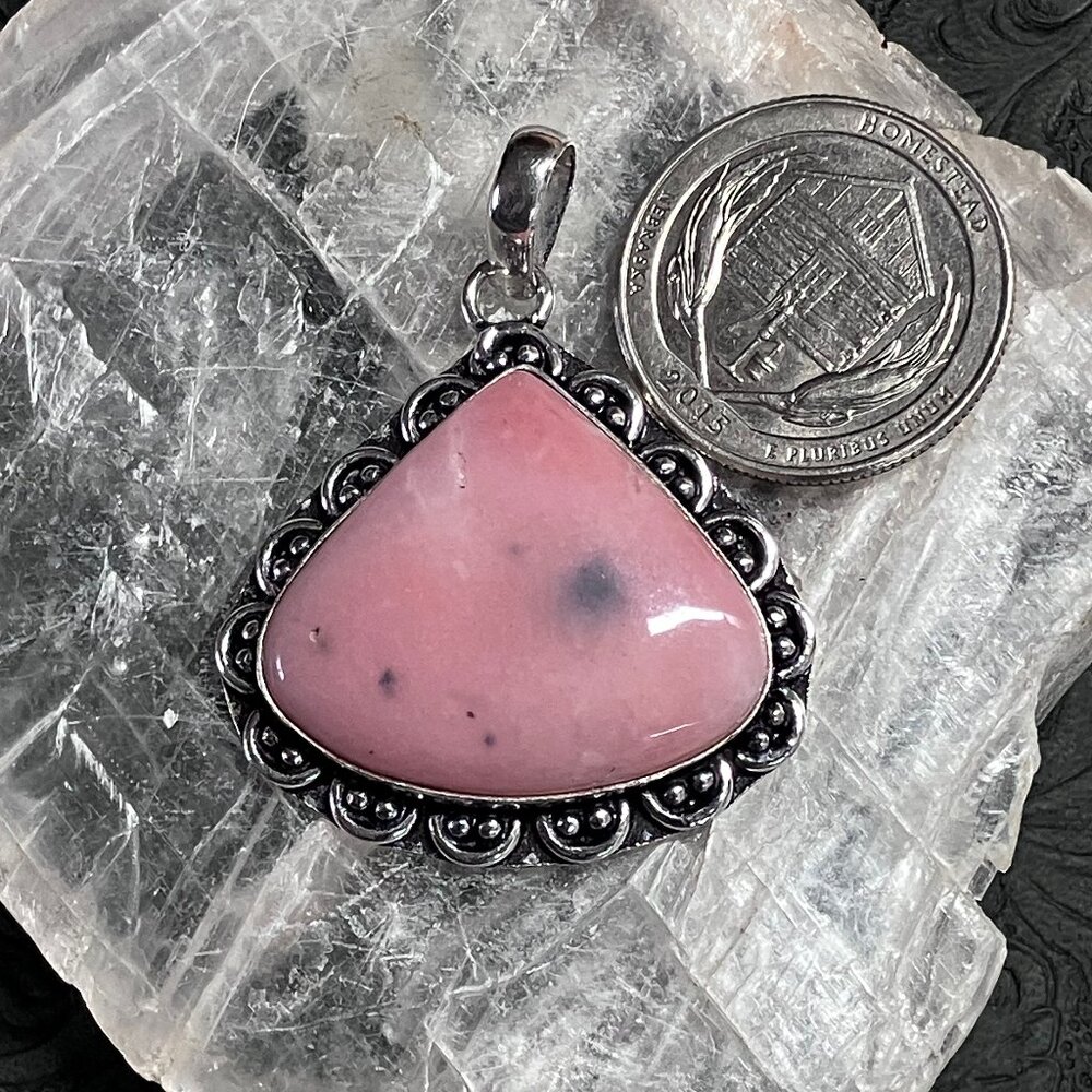 Triangular Dendritic Pink Opal Pendant Crystal St… - image 5